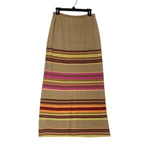 Double D Ranch Striped Linen Blend Maxi Skirt Pull On Stretch Boho Western Rodeo